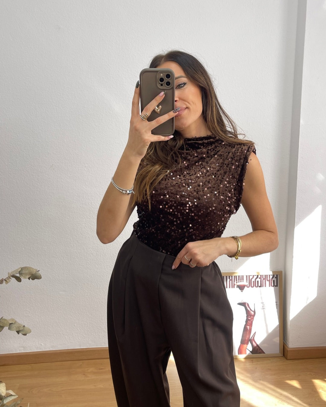 Pantalón Balloon Pinzas Marrón