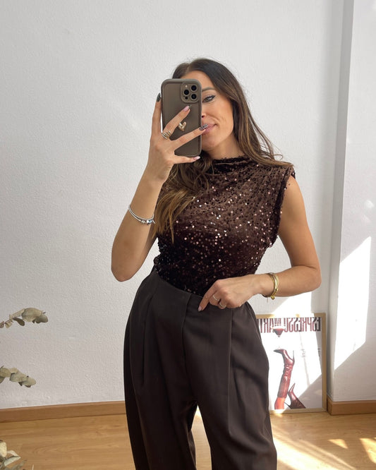 Pantalón Balloon Pinzas Marrón