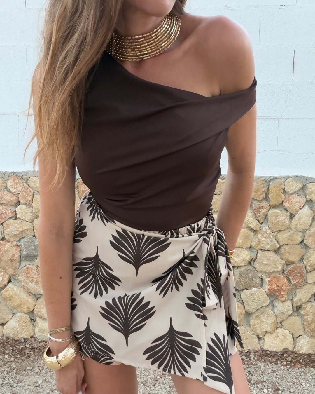 Falda Pantalón Hojas Beige