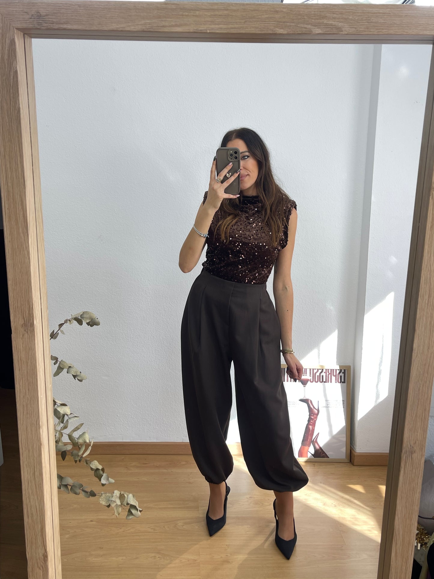 Top Lentejuelas Marrón