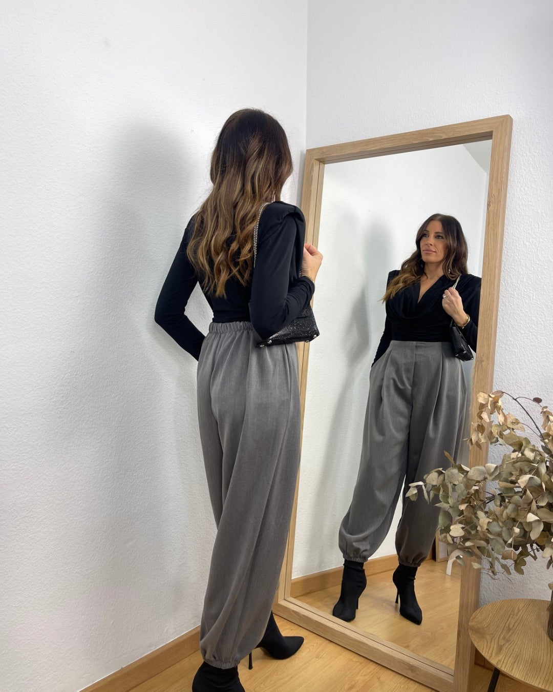 Pantalón Balloon Pinzas Gris