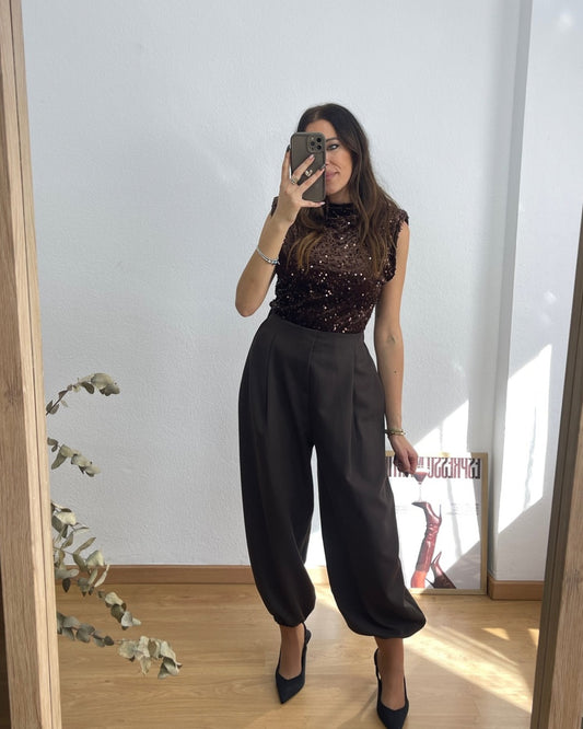 Pantalón Balloon Pinzas Marrón