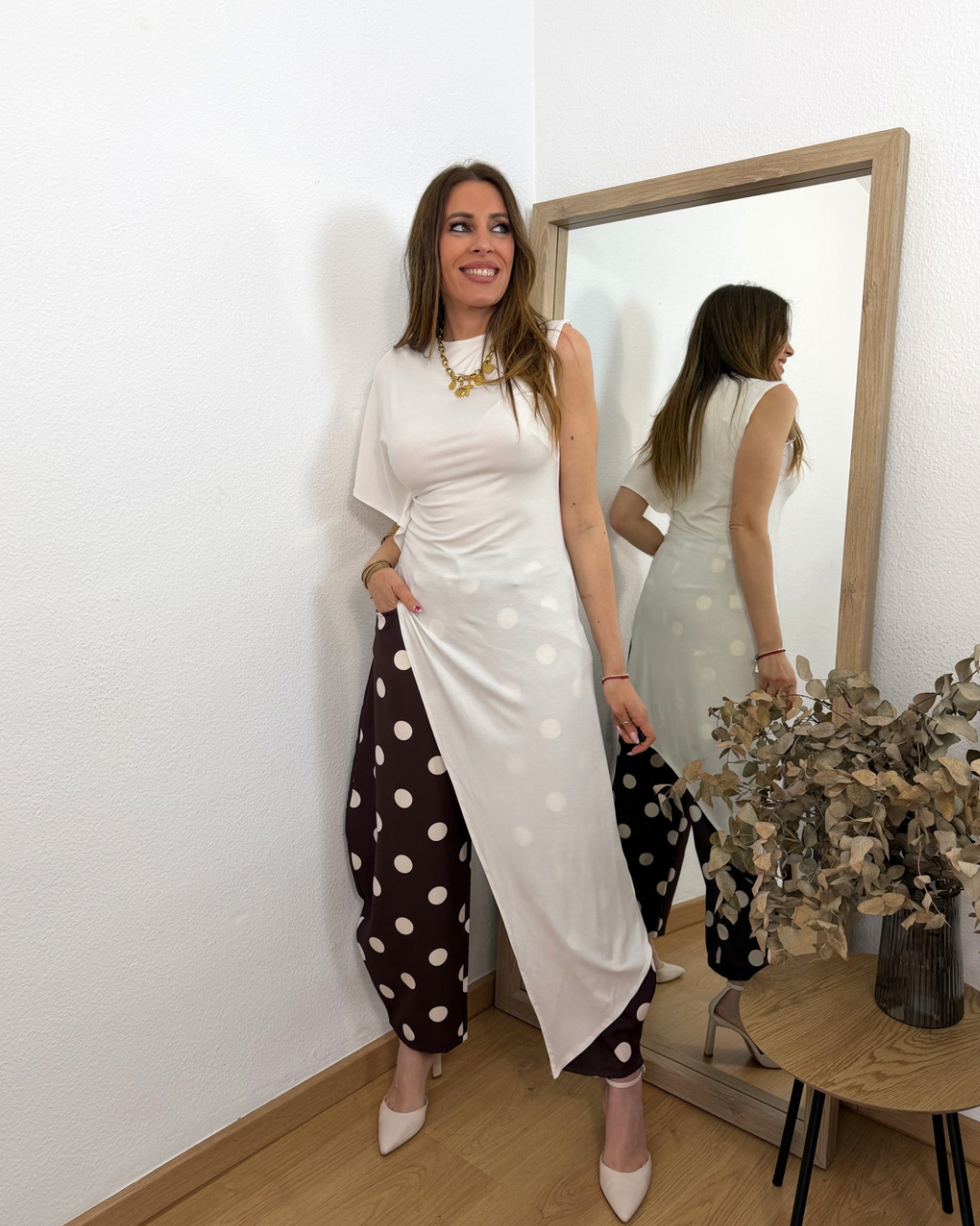 Pantalón Lunar Blanco/Marrón