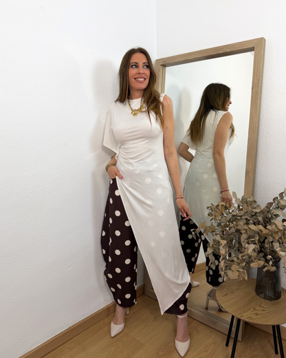 Pantalón Lunar Blanco/Marrón