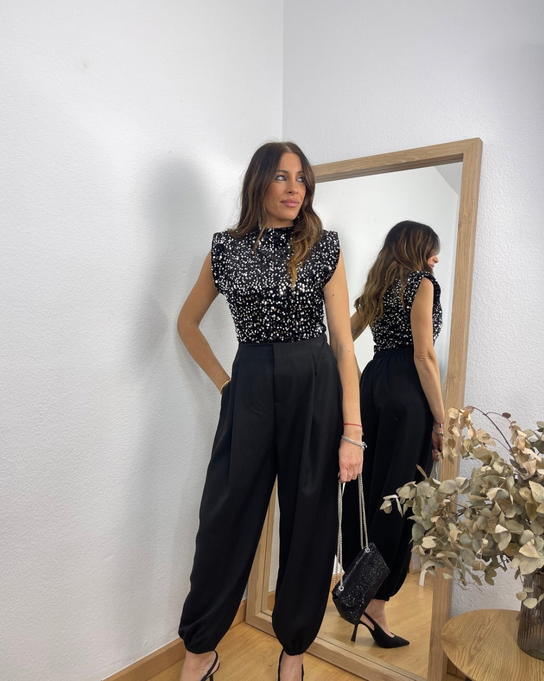 Pantalón Balloon Pinzas Negro